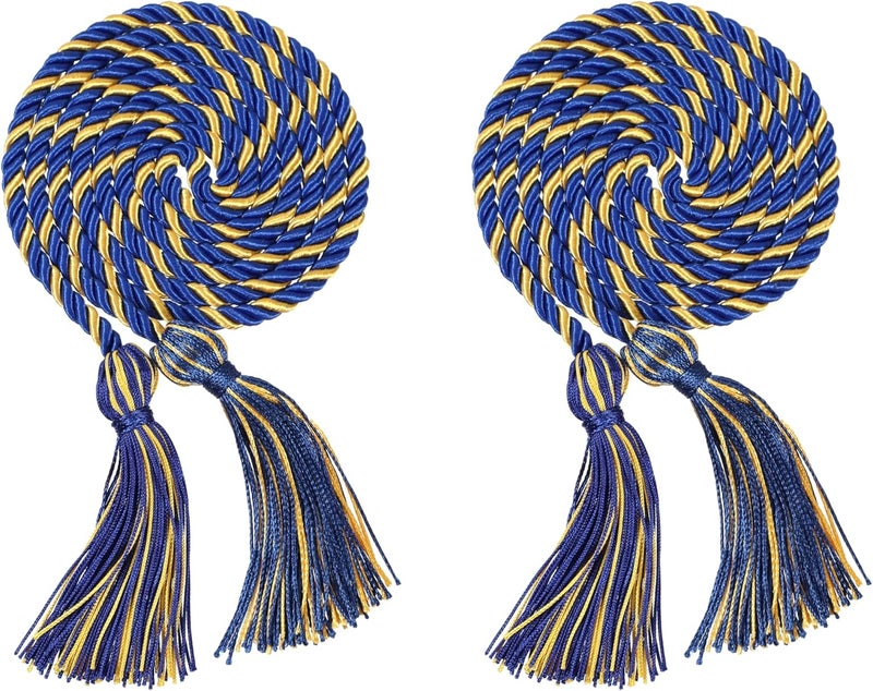 Erligo 2Pcs Graduation Multi Color Braided Honor Cords with Tassel for High School Bachelor Master Doctor 68" Long (Royal Blue Gold) - Image 1
